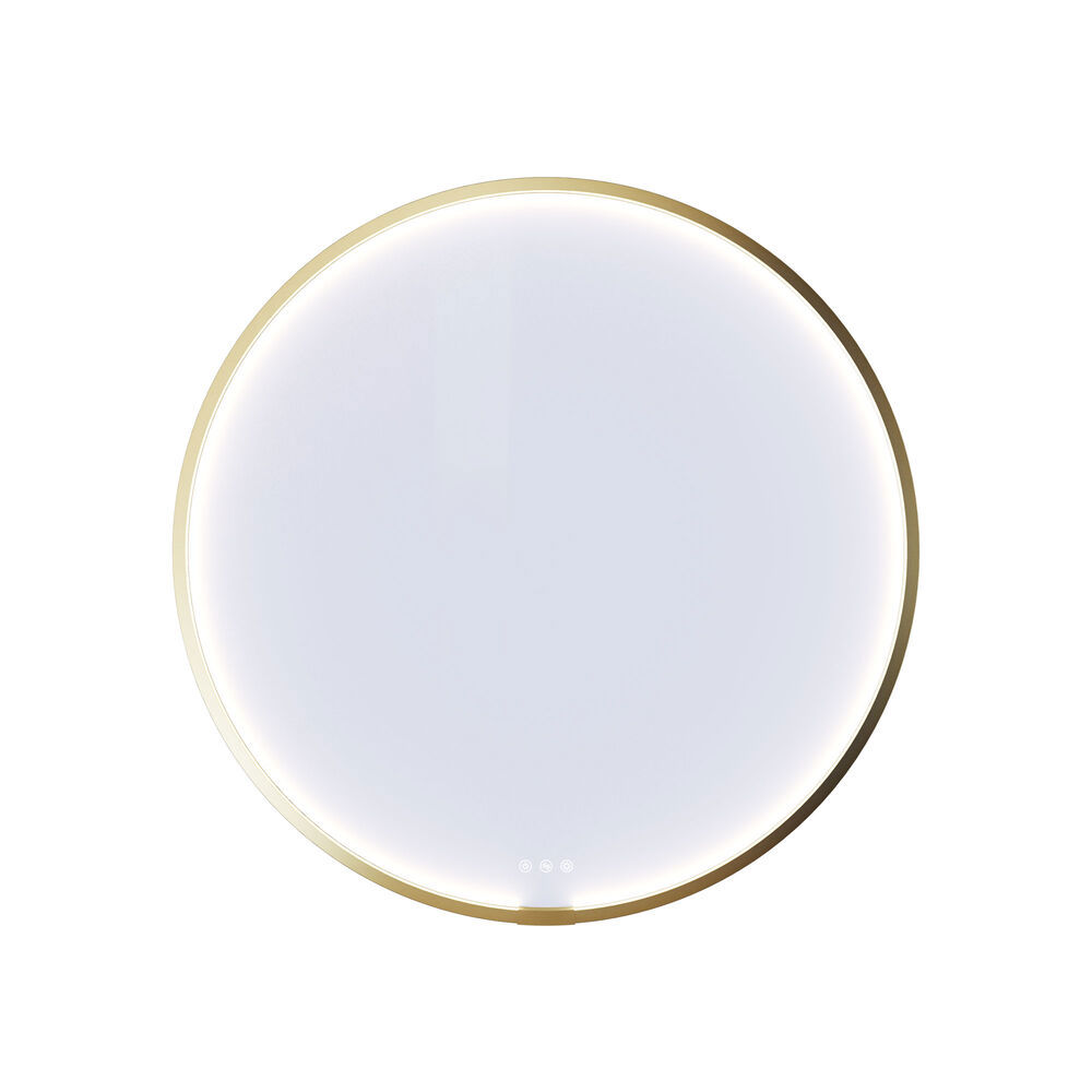 Suuri ja romanttinen kylpyhuone pyöreällä peilillä kultareunalla