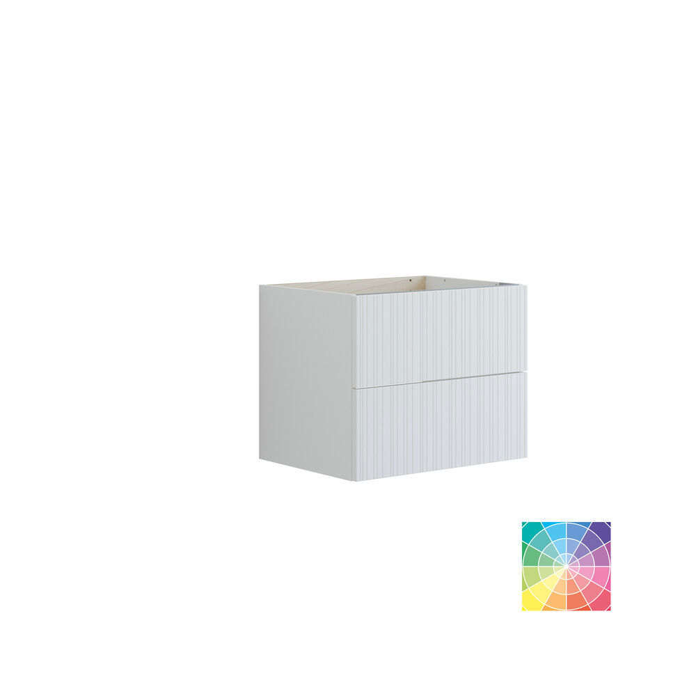 Kylpyhuone vinokatto inspiroituna, beigellä kalusteella, uritettu työtaso ja nelikulmainen pöytäallas, kaunis peili hyllyillä, siniset seinät, suuret ikkunat ja musta kalanruotolattia antavat valoisan ja urbaanin ilmeen.