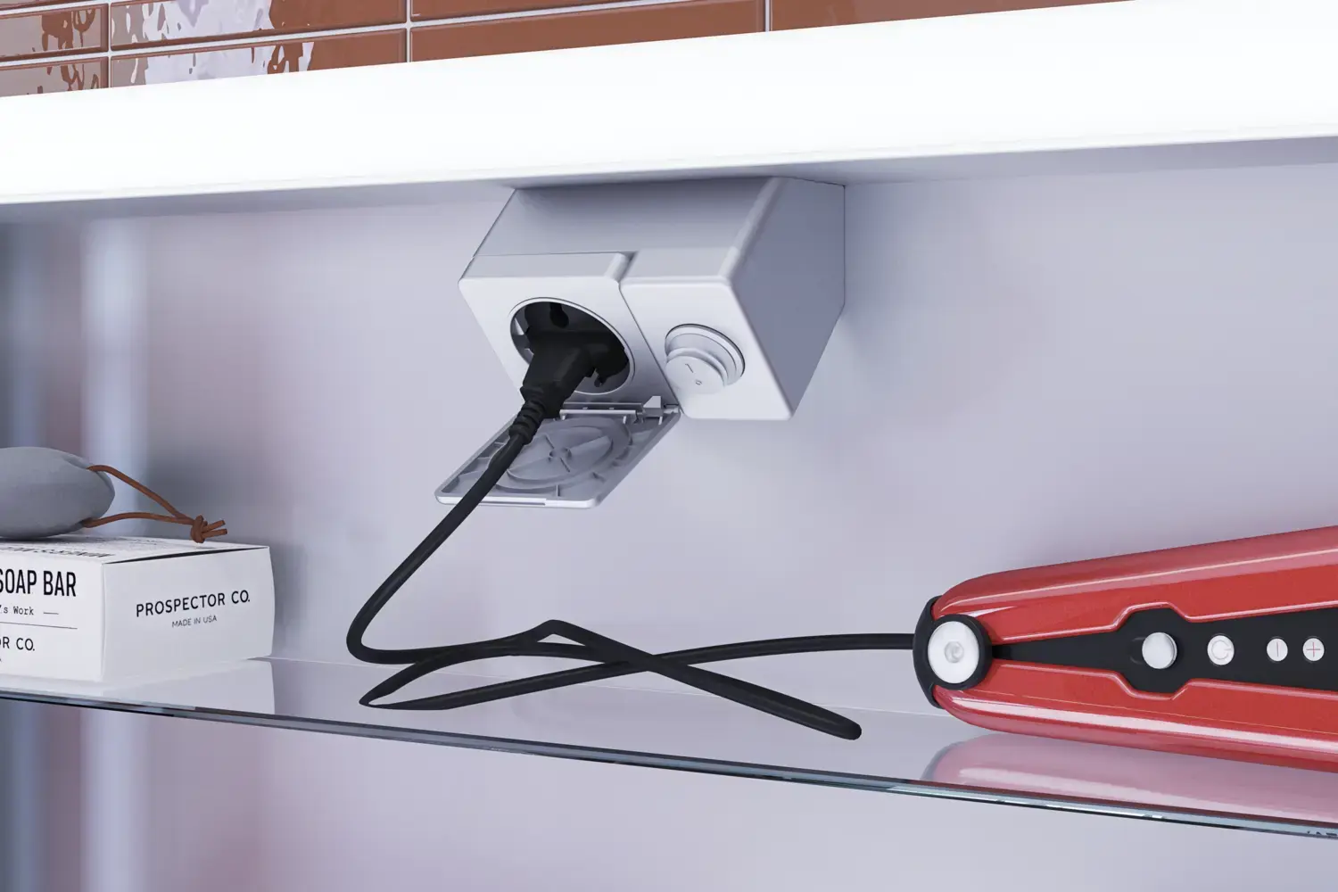 Suuri kylpyhuone inspiroi kylpyhuonekalusteita mustalla rakenteella, jossa on tyylikäs peilikaappi integroidulla valaistuksella ja käytännöllisillä ja tyylikkäillä varusteilla sekä pistorasioilla eksklusiivista kylpyhuonekokemusta varten.