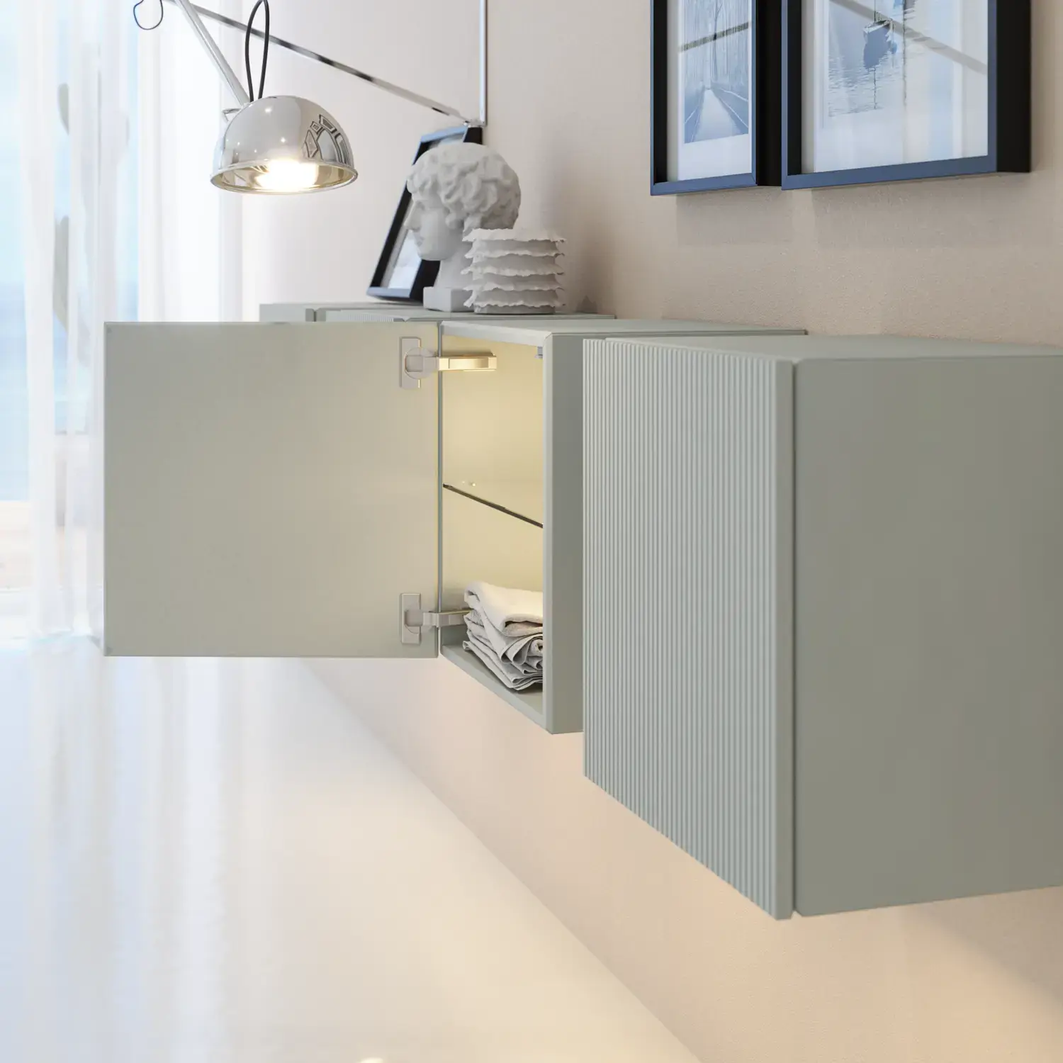 Tyylikäs ja moderni kylpyhuone inspiraatio, jossa on soikeat peilit valonsäädöllä, kivialtaat ja uurteiset pesuallaskaapit minimalistisessa suunnittelussa, valoisa ja ilmava tunnelma, elegantti valaistus ja hienostuneet yksityiskohdat